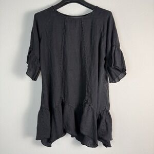 Match Point Linen Mini Dress Womens Medium Black Linen Lagenlook Resort Casual